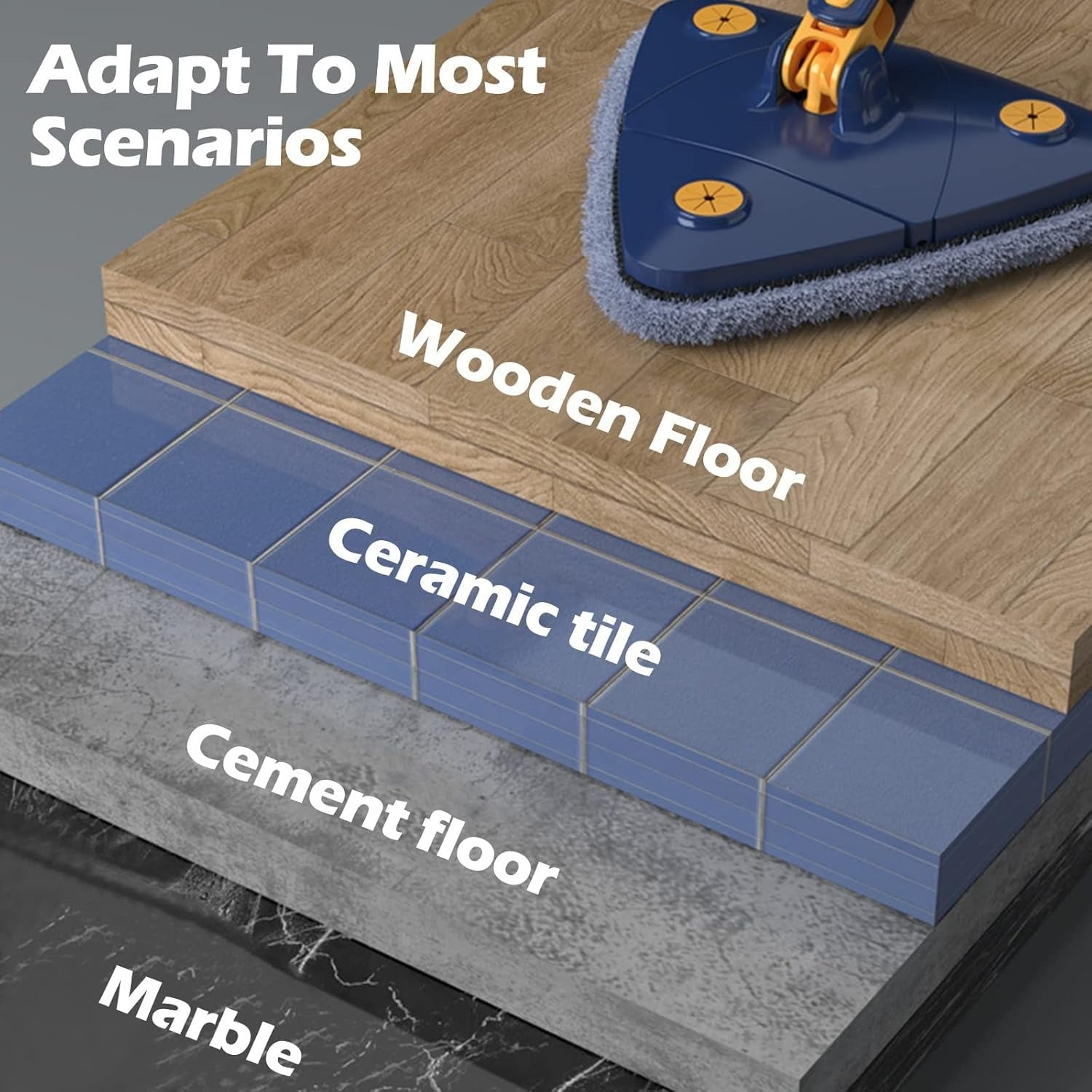 360 Degree Rotatable Adjustable Triangle Cleaning Mop | ممسحة تنظيف مثلثة قابلة للتعديل 360 درجة